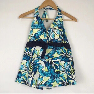 Swimsuits For All Tropical Print Halter Tankini‎ Top Size 12
